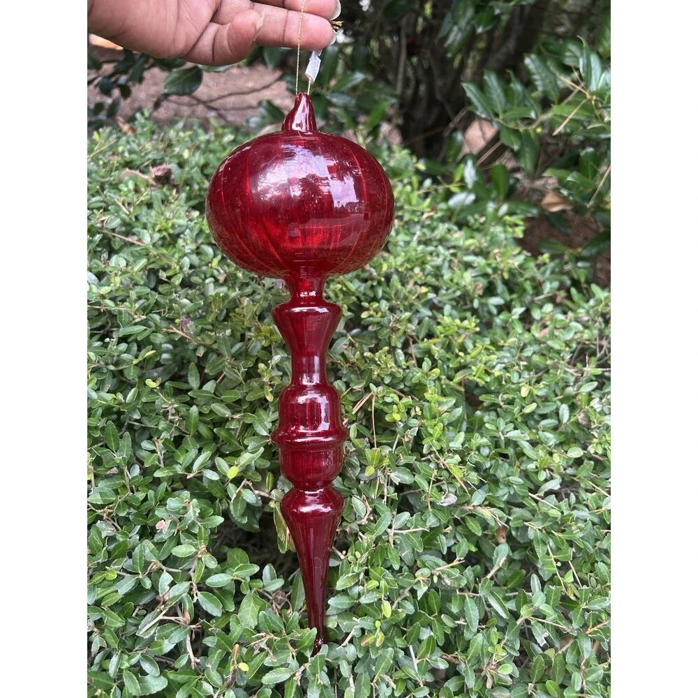 Red Twisted Spire Holiday Christmas Tree Glass Ornament 12